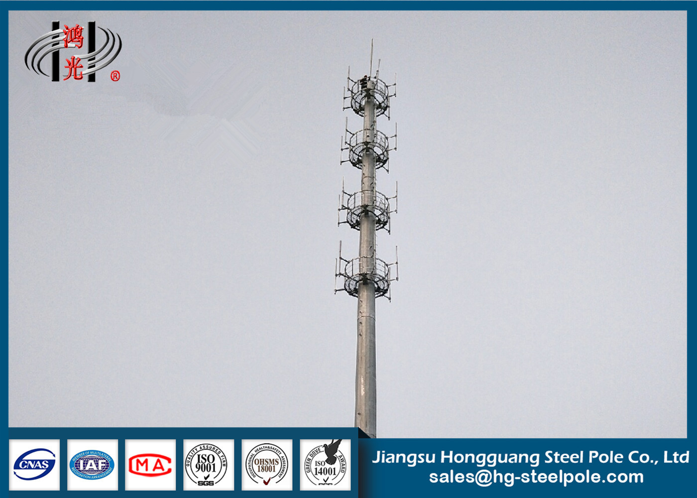 Wielokątne wieże telekomunikacyjne HDG z krótkim cyklem budowy dla nadawania